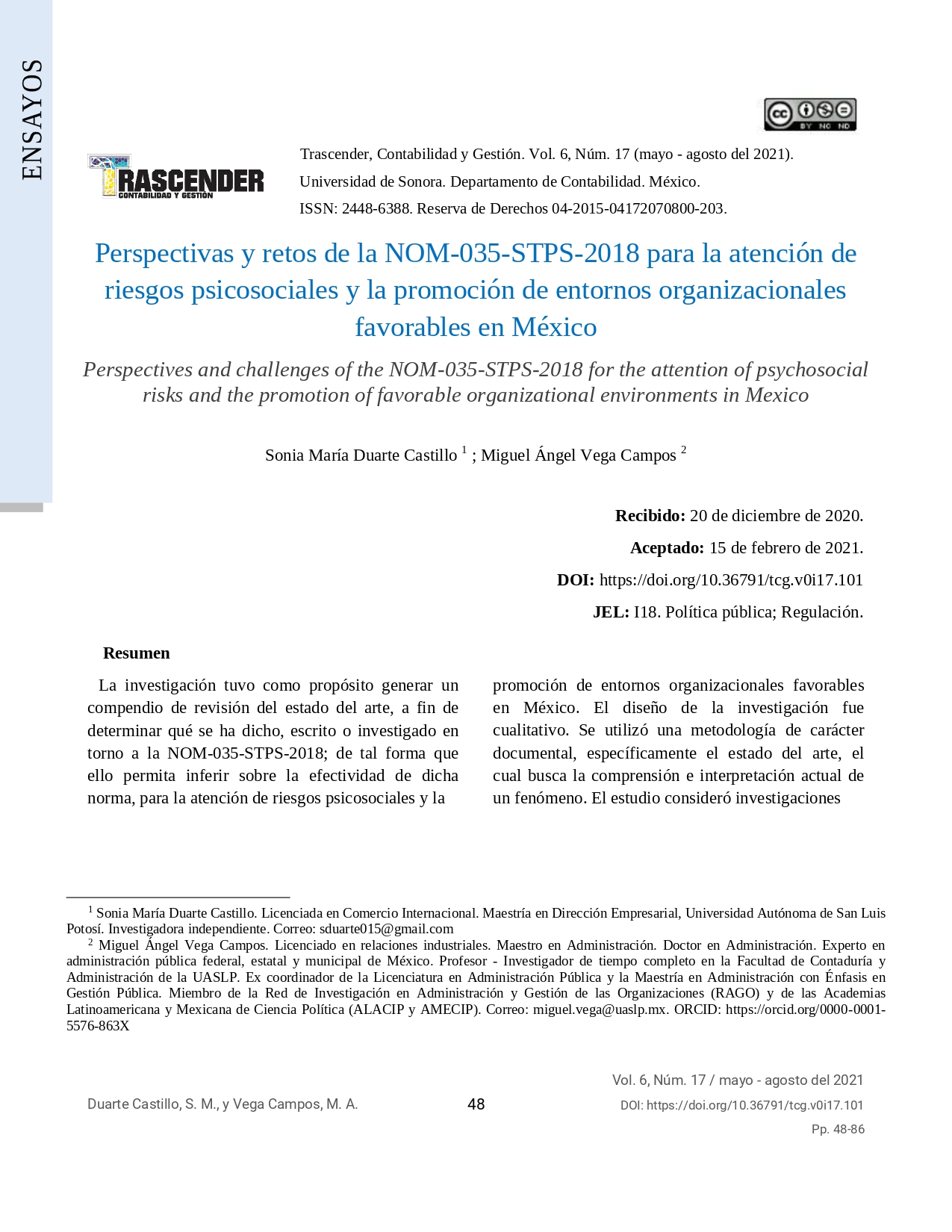 Perspectivas y retos de la NOM-035-STPS-2018 para la atención de riesgos psicosociales y la promoción de entornos organizacionales favorables en México