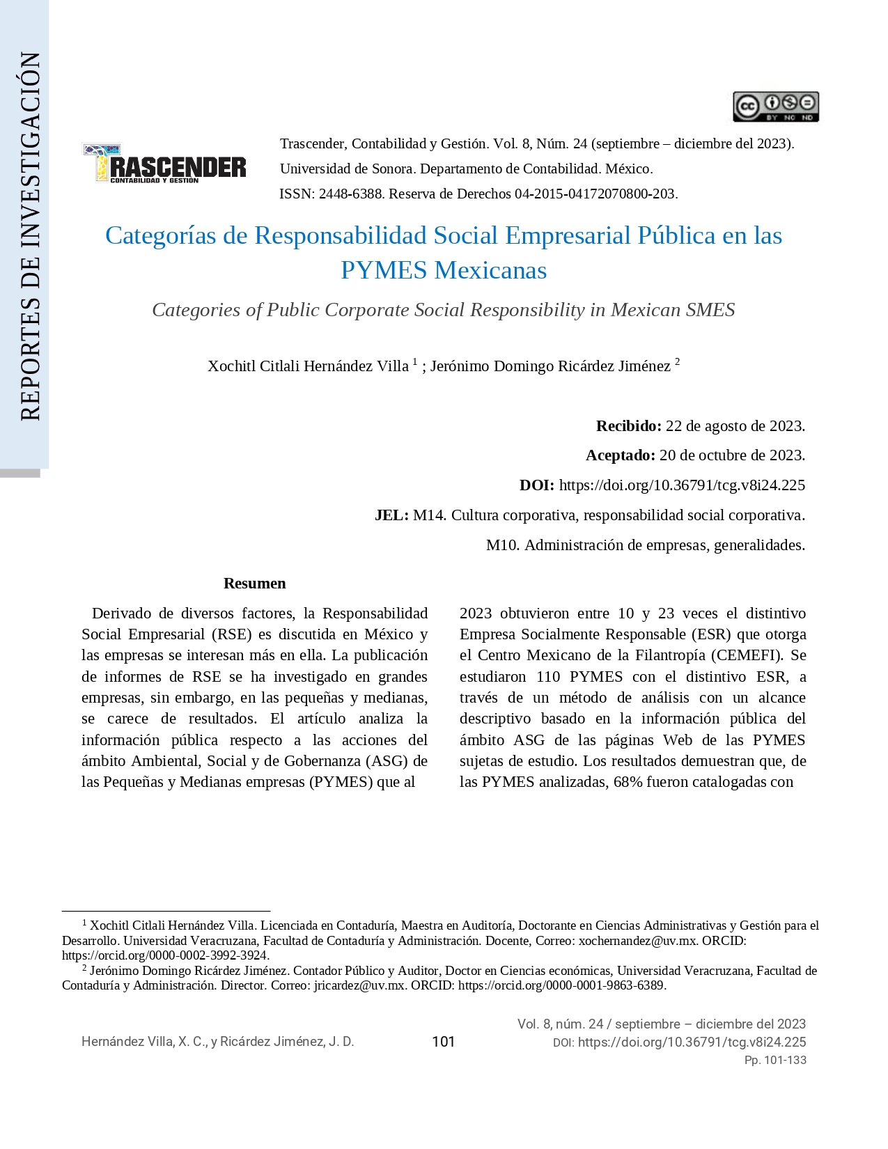 Categorías de Responsabilidad Social Empresarial Pública en las  PYMES Mexicanas