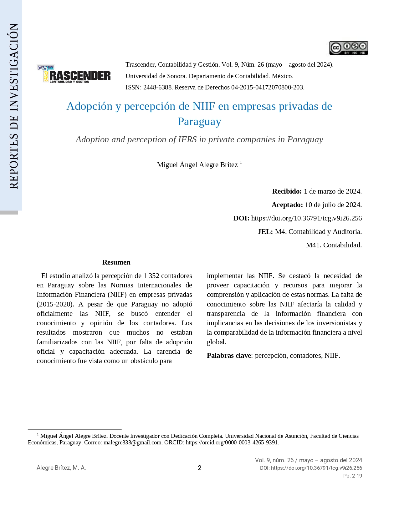 Adopción y percepción de NIIF en empresas privadas de  Paraguay 