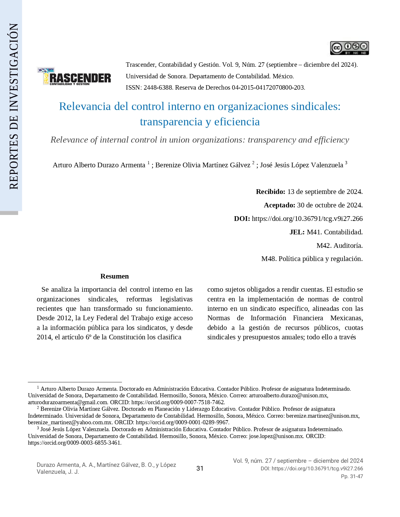 Relevancia del control interno en organizaciones sindicales:  transparencia y eficiencia 