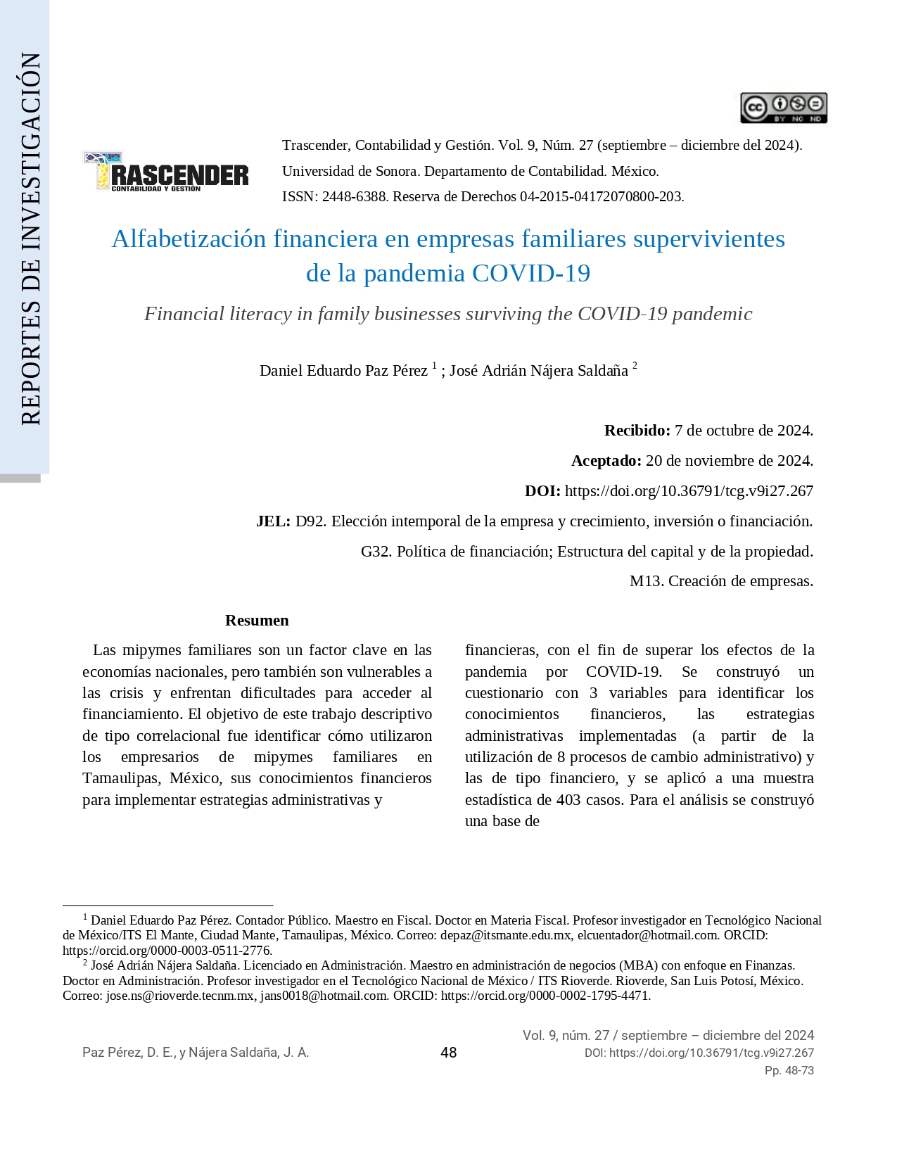 Alfabetización financiera en empresas familiares supervivientes  de la pandemia COVID-19 